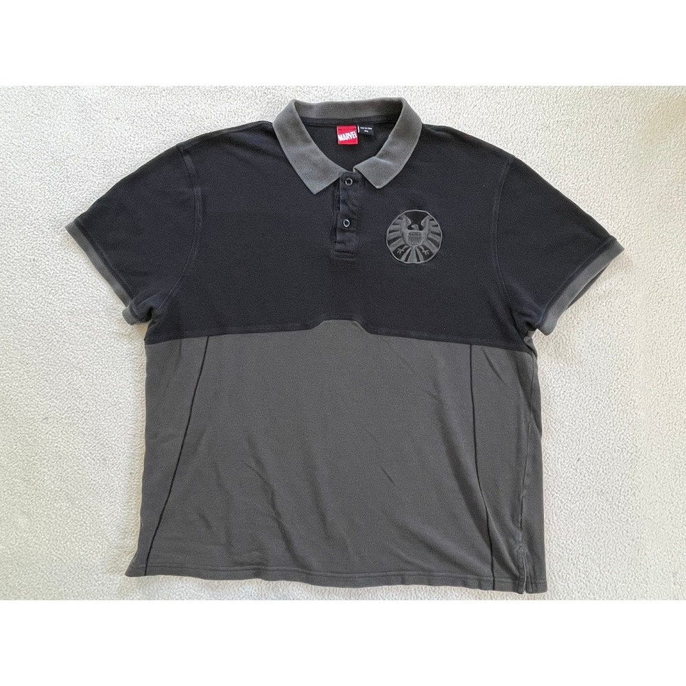 Marvel Mens 2X Polo Shirt Black Grey Avengers SHIELD Agent Logo Embroidery
